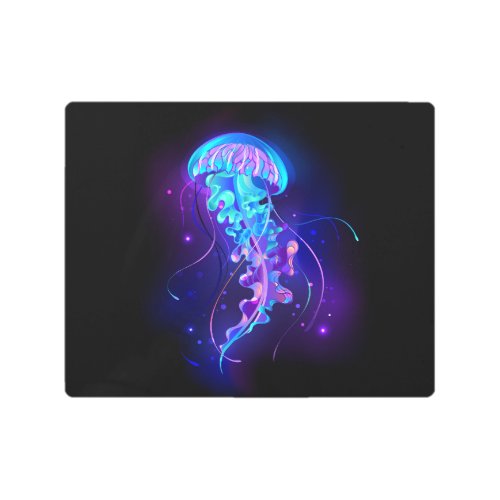 Vibrant Color Glowing Jellyfish Metal Print