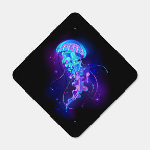 Vibrant Color Glowing Jellyfish Metal Sign