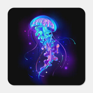 Vibrant Color Glowing Jellyfish Metal Sign