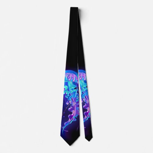 Vibrant Color Glowing Jellyfish Neck Tie