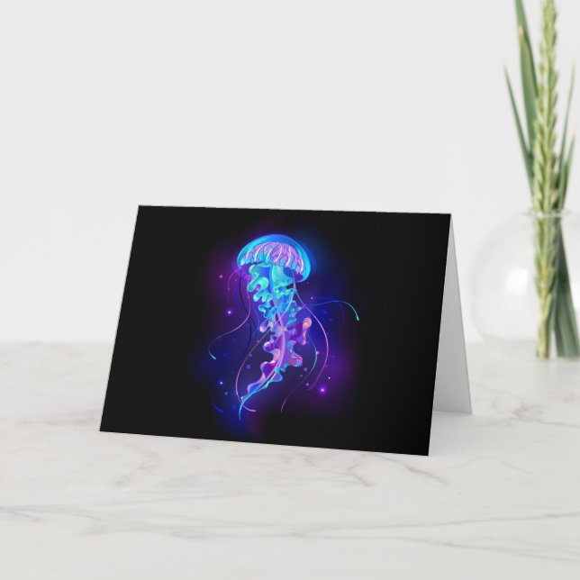 Vibrant Color Glowing Jellyfish Note Card (Front)