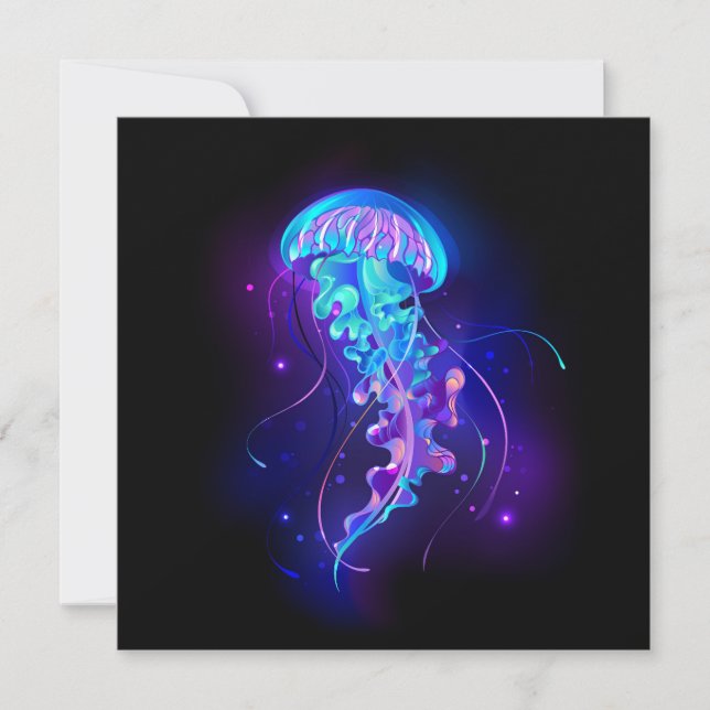 Vibrant Color Glowing Jellyfish Note Card (Front)