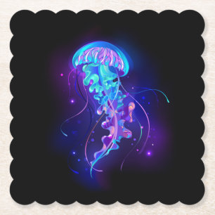 Vibrant Color Glowing Jellyfish Paper Coaster