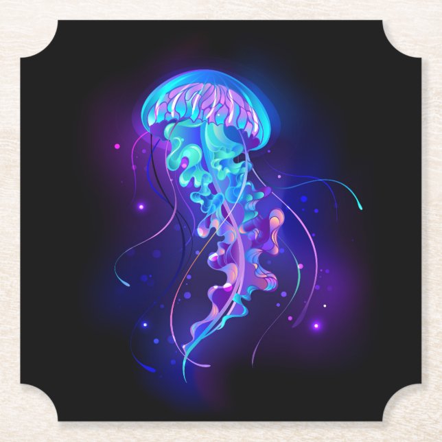 Vibrant Color Glowing Jellyfish Paper Coaster (Front)