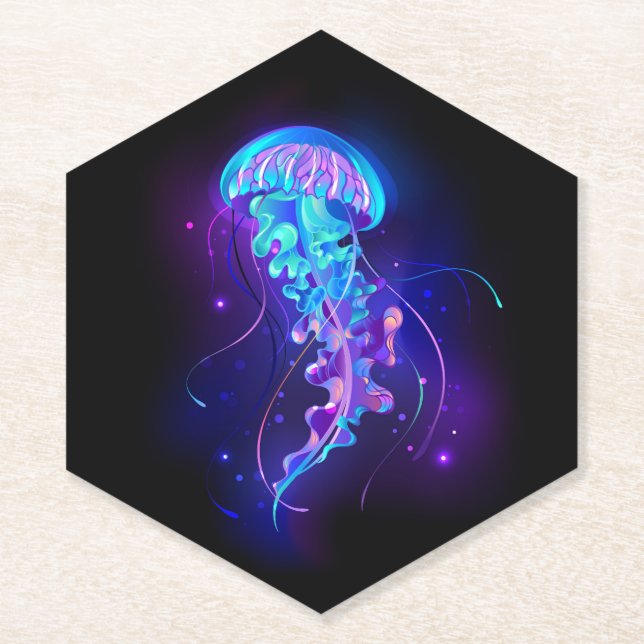 Vibrant Color Glowing Jellyfish Paper Coaster (Front)