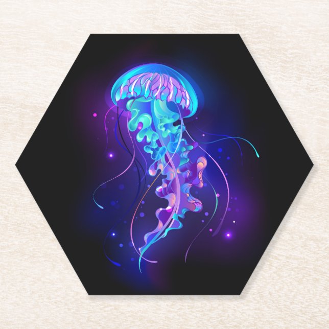 Vibrant Color Glowing Jellyfish Paper Coaster (Front)