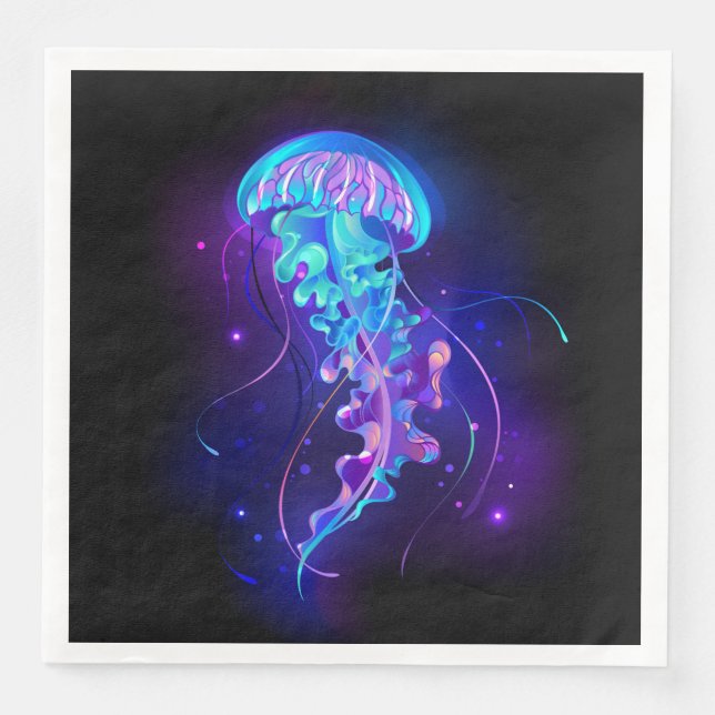 Vibrant Color Glowing Jellyfish Paper Dinner Napkins (Front)