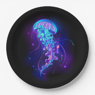Vibrant Color Glowing Jellyfish Paper Plates