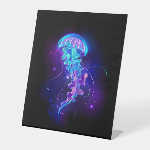 Vibrant Color Glowing Jellyfish Pedestal Sign