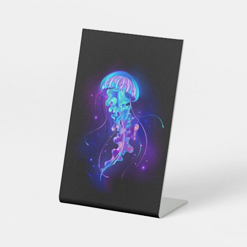 Vibrant Color Glowing Jellyfish Pedestal Sign