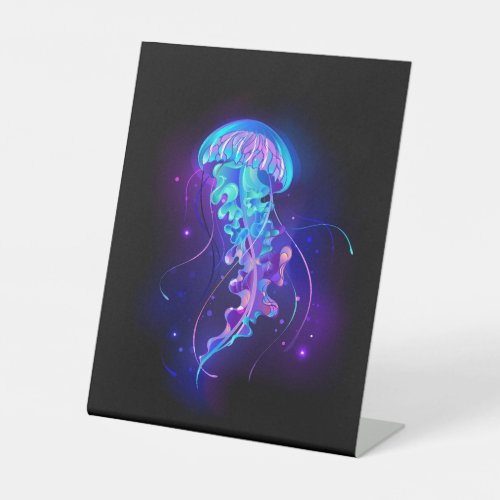 Vibrant Color Glowing Jellyfish Pedestal Sign