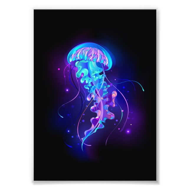 Vibrant Color Glowing Jellyfish Photo Print (Front)