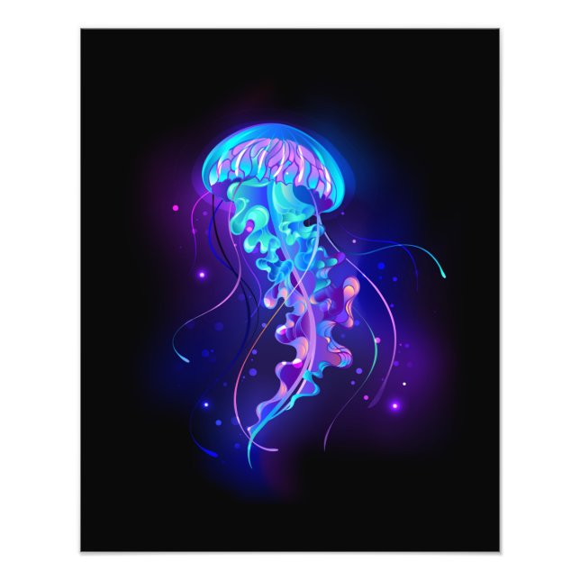 Vibrant Color Glowing Jellyfish Photo Print (Front)