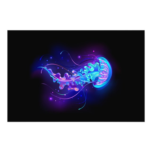 Vibrant Color Glowing Jellyfish Photo Print (Front)