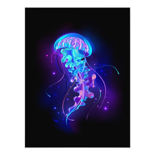 Vibrant Color Glowing Jellyfish Photo Print (Front)
