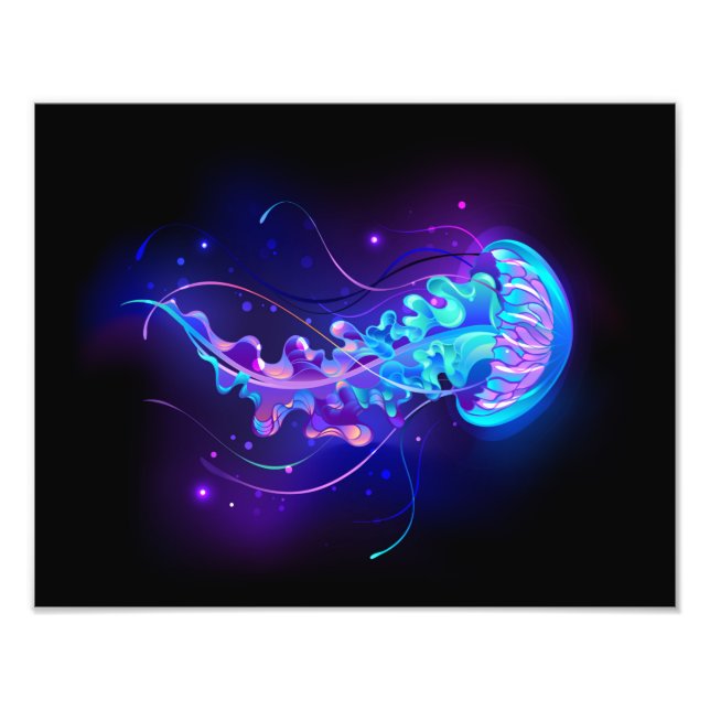 Vibrant Color Glowing Jellyfish Photo Print (Front)