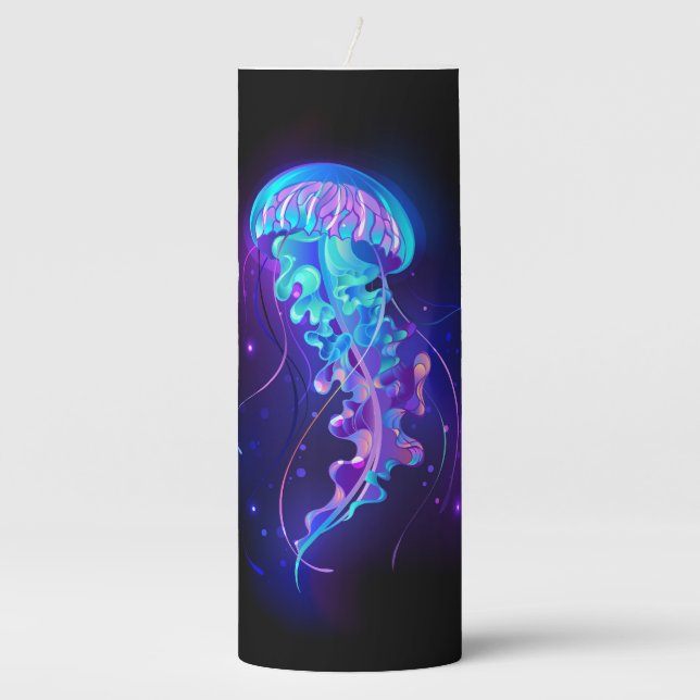 Vibrant Color Glowing Jellyfish Pillar Candle (Front)