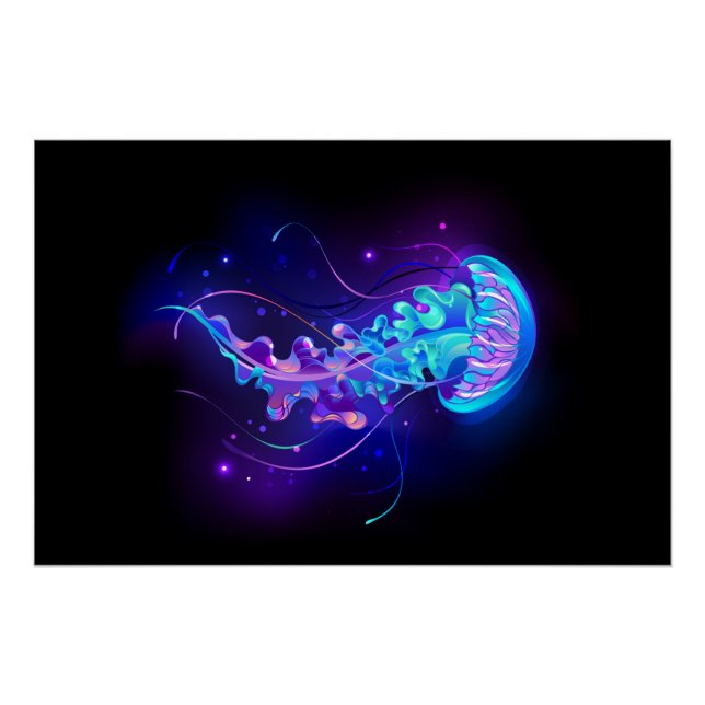 Vibrant Color Glowing Jellyfish Poster (Front)