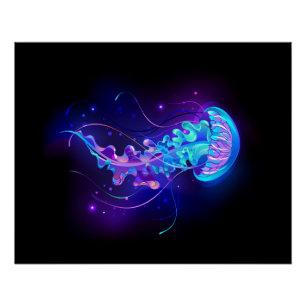 Vibrant Color Glowing Jellyfish Poster