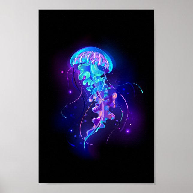 Vibrant Color Glowing Jellyfish Poster (Front)