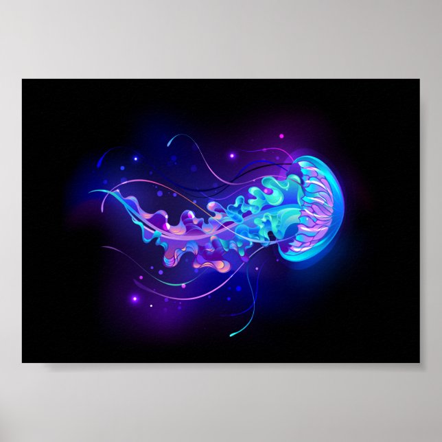 Vibrant Color Glowing Jellyfish Poster (Front)