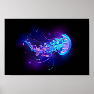 Vibrant Color Glowing Jellyfish Poster