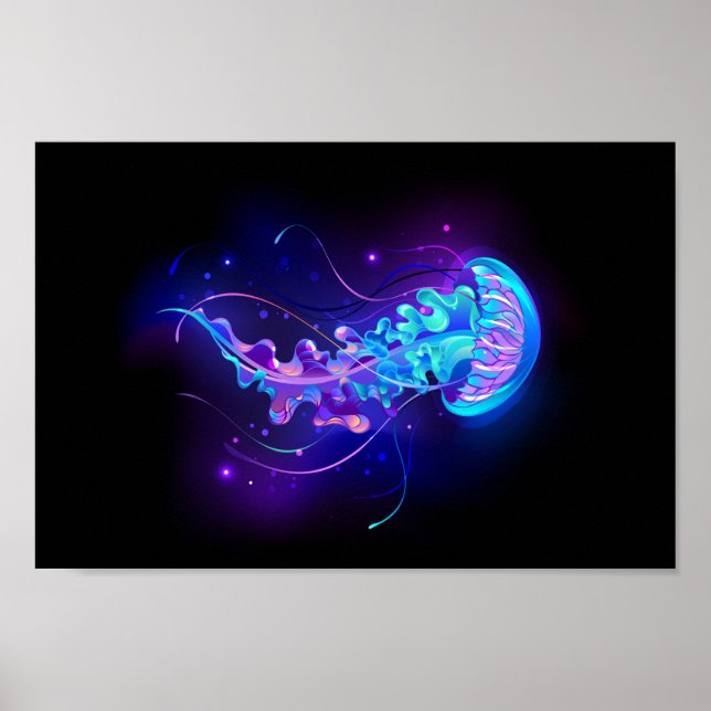 Vibrant Color Glowing Jellyfish Poster (Front)