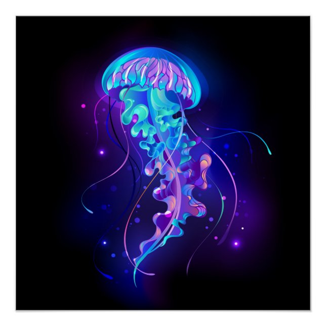 Vibrant Color Glowing Jellyfish Poster (Front)
