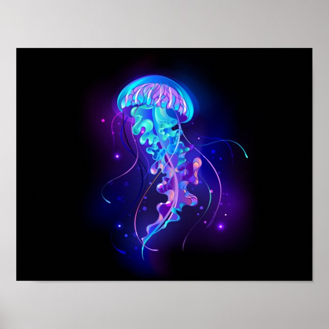 Vibrant Color Glowing Jellyfish Poster (Front)
