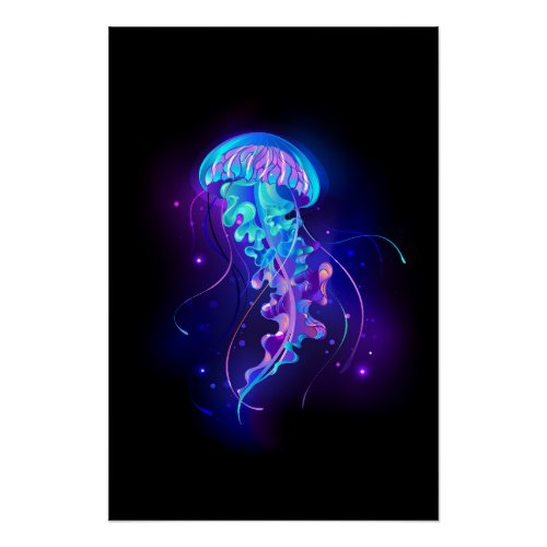 Vibrant Color Glowing Jellyfish Poster