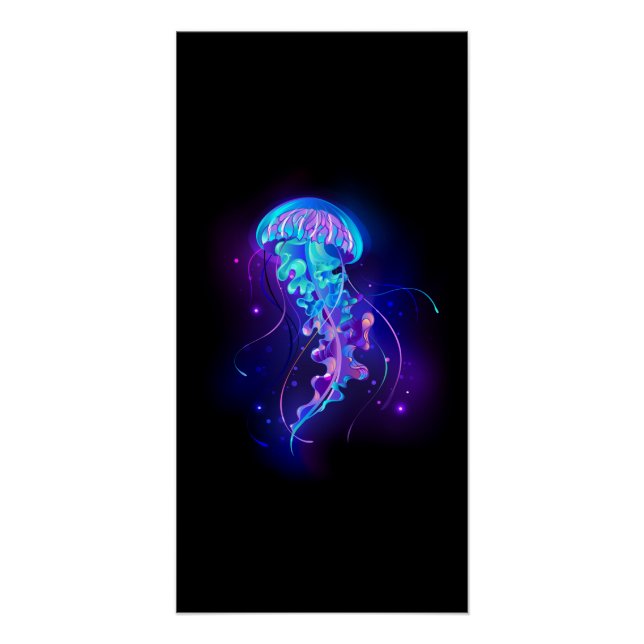 Vibrant Color Glowing Jellyfish Poster (Front)