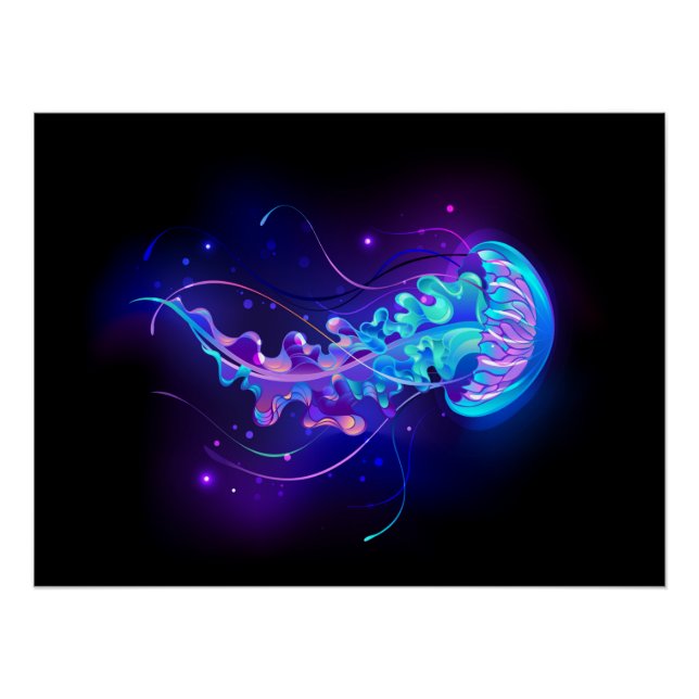 Vibrant Color Glowing Jellyfish Poster (Front)
