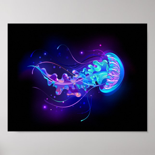 Vibrant Color Glowing Jellyfish Poster (Front)