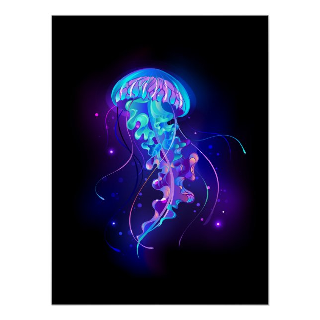 Vibrant Color Glowing Jellyfish Poster (Front)