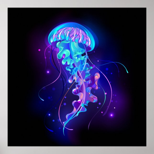 Vibrant Color Glowing Jellyfish Poster (Front)