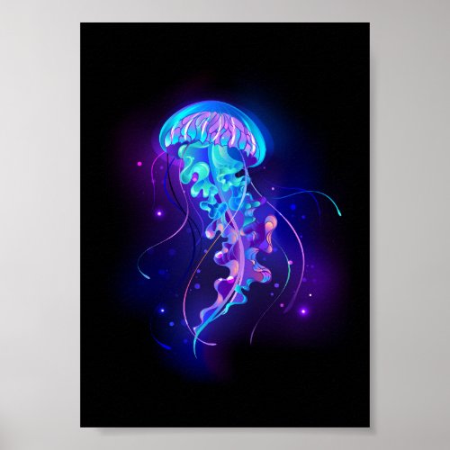 Vibrant Color Glowing Jellyfish Poster
