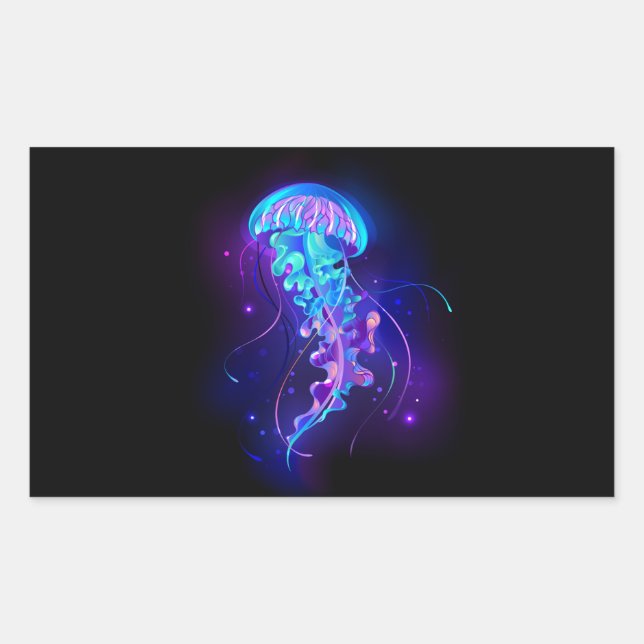 Vibrant Color Glowing Jellyfish Rectangular Sticker (Front)