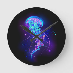 Vibrant Color Glowing Jellyfish Round Clock
