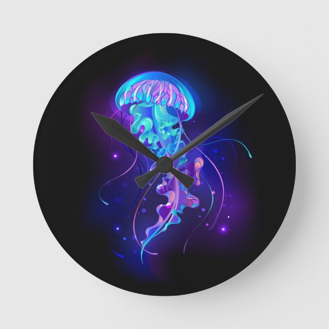 Vibrant Color Glowing Jellyfish Round Clock (Front)