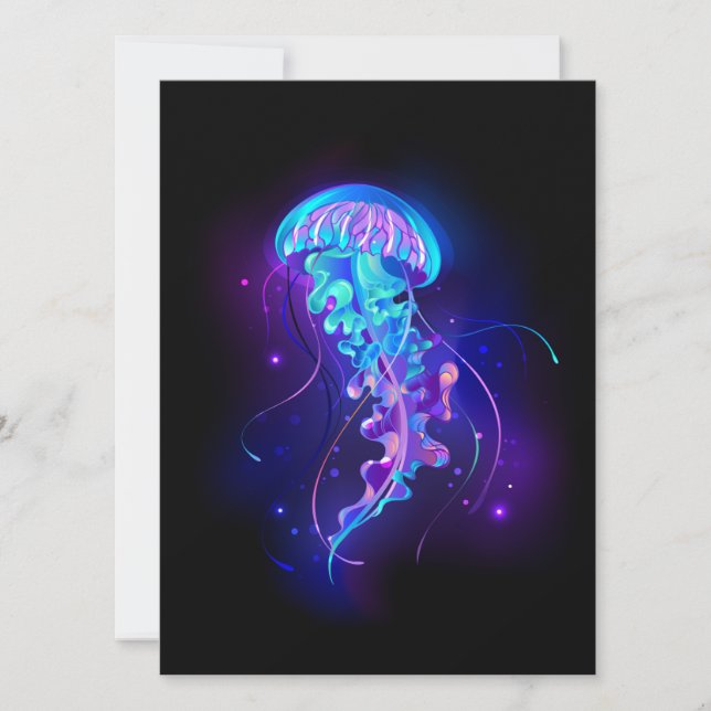 Vibrant Color Glowing Jellyfish Save The Date (Front)