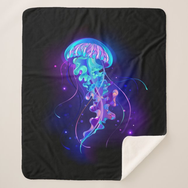 Vibrant Color Glowing Jellyfish Sherpa Blanket (Front)