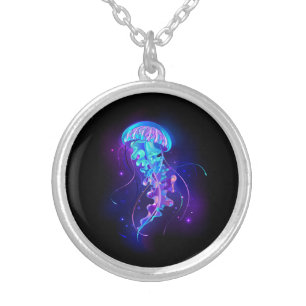 Vibrant Color Glowing Jellyfish Silver Plated Necklace