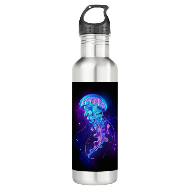 Vibrant Color Glowing Jellyfish Stainless Steel Water Bottle (Front)
