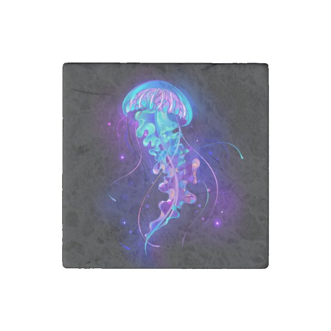 Vibrant Color Glowing Jellyfish Stone Magnet (Front)