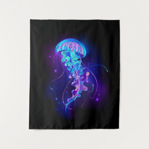 Vibrant Color Glowing Jellyfish Tapestry