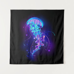 Vibrant Color Glowing Jellyfish Tapestry