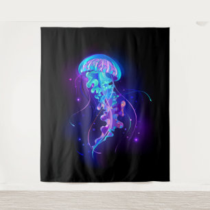 Vibrant Color Glowing Jellyfish Tapestry