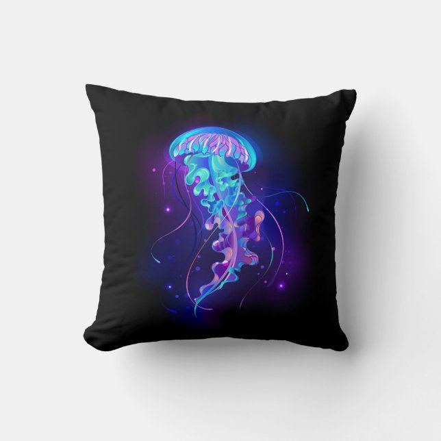Vibrant Color Glowing Jellyfish Throw Pillow (Front)