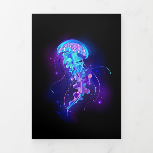 Vibrant Color Glowing Jellyfish Tri-Fold Holiday Card (Cover)