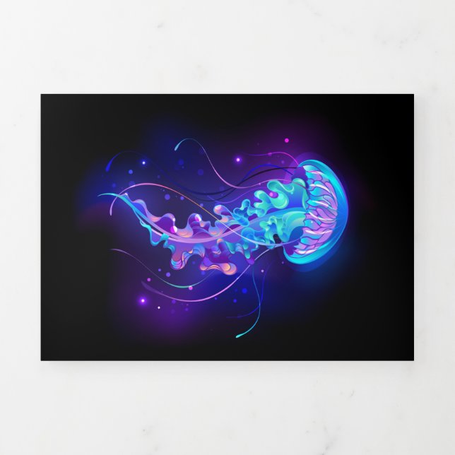 Vibrant Color Glowing Jellyfish Tri-Fold Holiday Card (Cover)